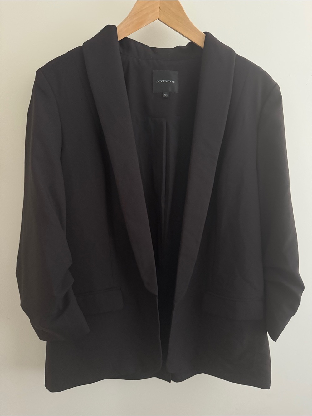 Portmans Black Open-Front Collar Office Career Preppy Blazer with Pockets